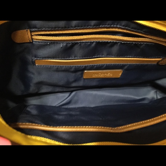 NWOT Michael Kors Gold Nylon/Brown Leather Purse - Picture 6 of 8